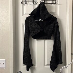 Killstar Black Hooded Top with Flared Sleeves